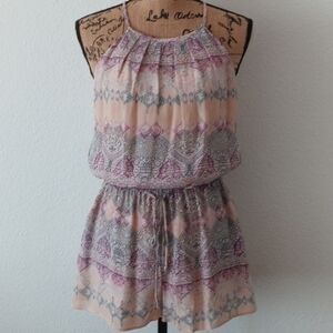 Lavender Brown Medallion Boho Romper Shorts Size S